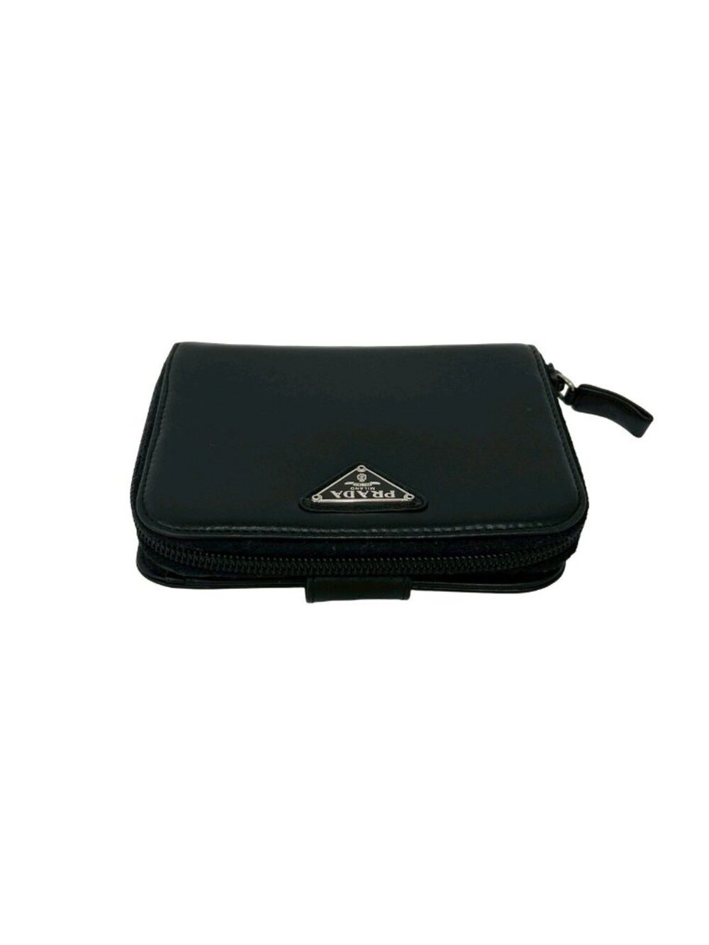 Prada Triangle Logo Leather Bifold Wallet Mini Coin Case Card Black - Picture 3 of 10